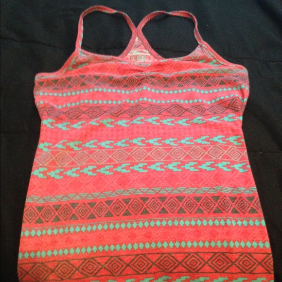 Red aztec print razorback tank top