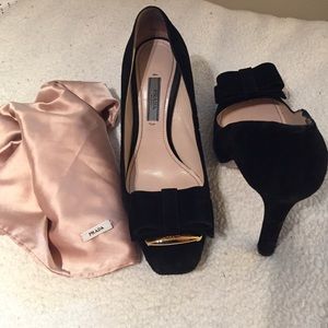 Prada Suede Bow Black Pumps Size 37.5