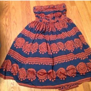 Anthropologie navy and orange strapless dress