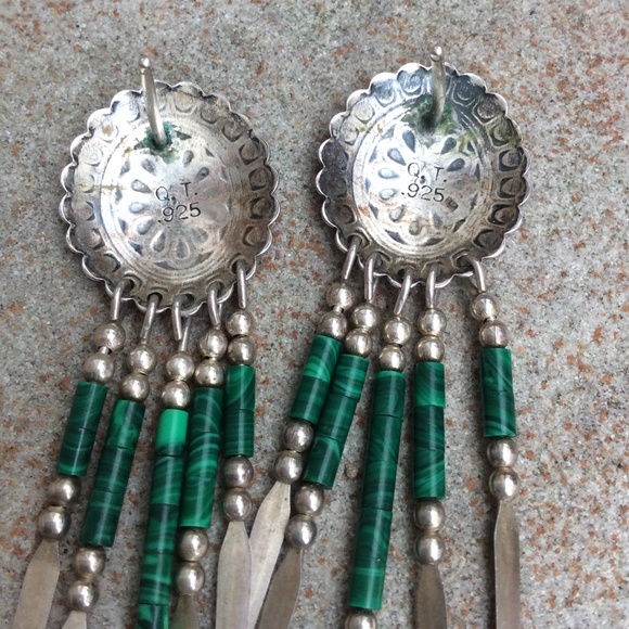 SOLDDD Vintage sterling silver malachite earrings - Picture 3 of 4