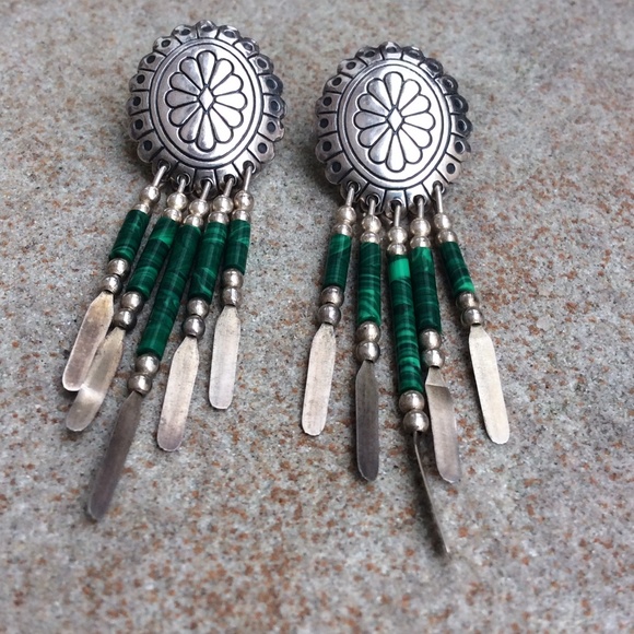 SOLDDD Vintage sterling silver malachite earrings - Picture 4 of 4
