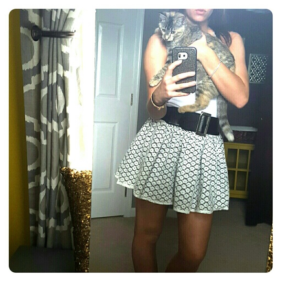 White lace high rise skirt