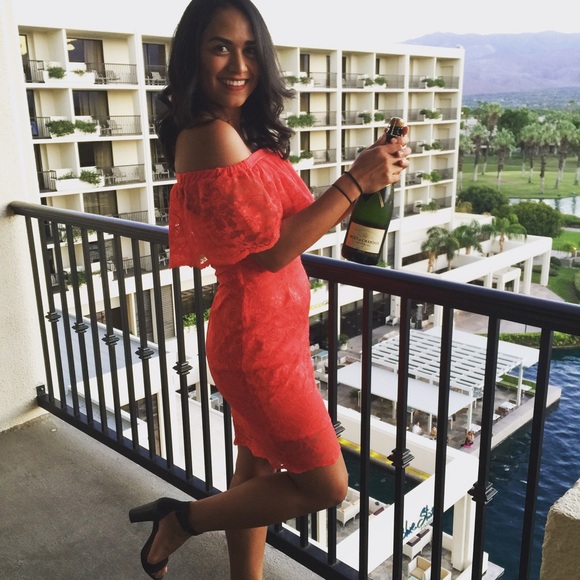 Red off the shoulder dress