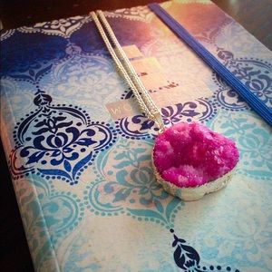 Hot pink Druzy necklace in silver