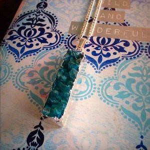Teal Druzy in silver necklace