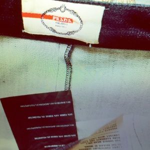 Prada stretch indigo denim pencil skirt w slit.