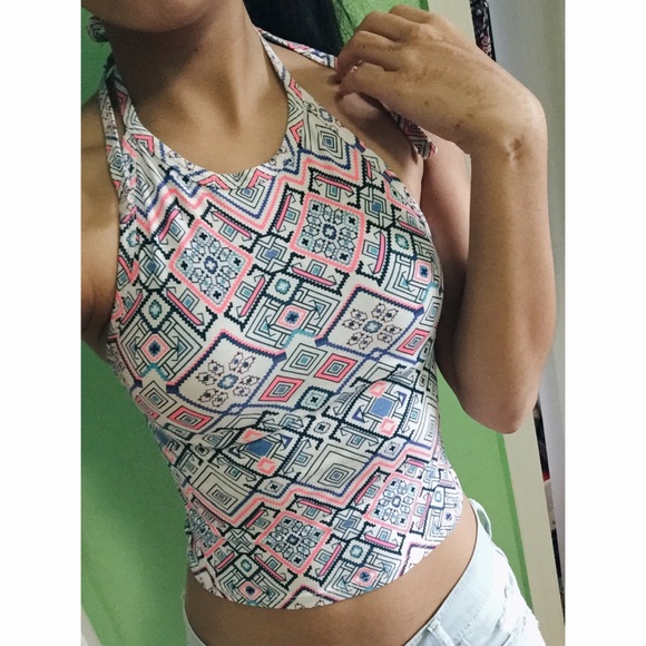 Patterned halter crop top