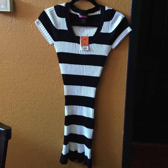 Black and white striped sweater dress