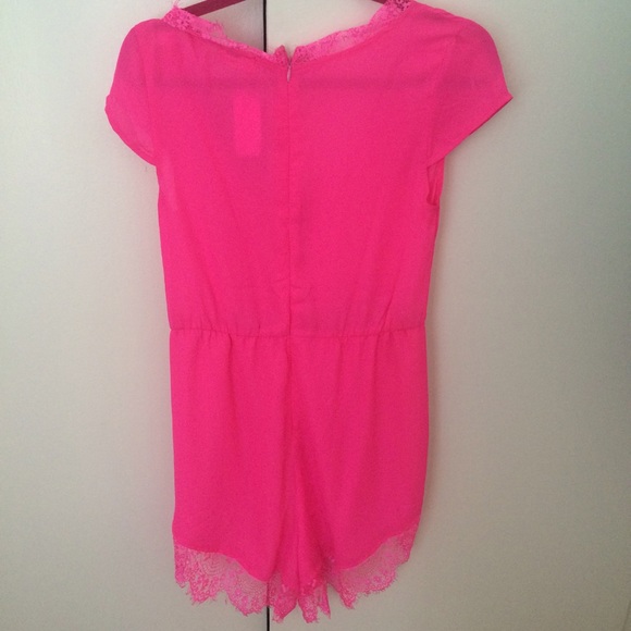 LF hot pink romper with lace detail - Picture 2 of 4