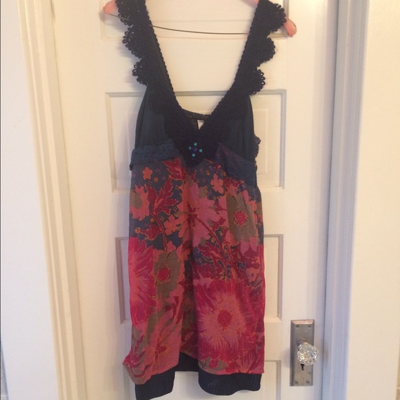 Free People Knit Floral Mini Dress with Crochet