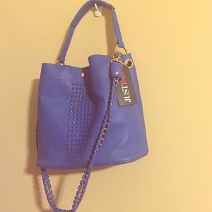 royal blue purse handbag stud detail chain strap