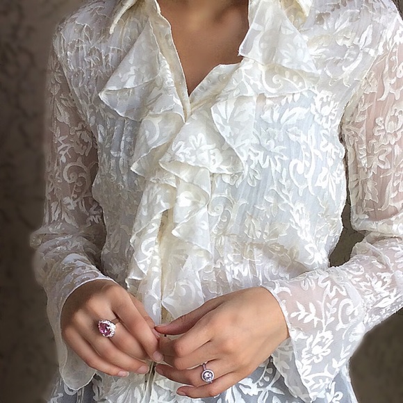Elegant Lace Sheer Top w/Ruffled Middle - Picture 1 of 3