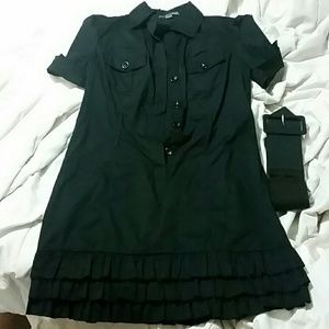 Black button up belted dress