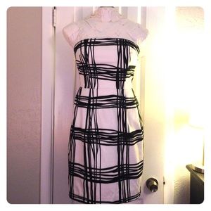 Strapless modern black and white party dress