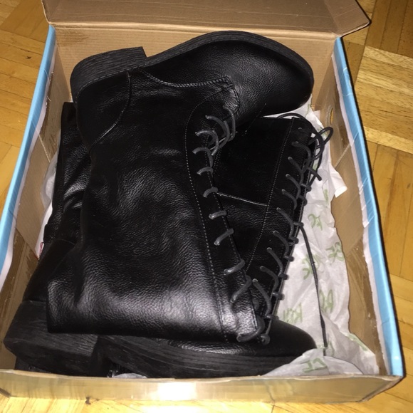 Fuax leather lace up knee high boots