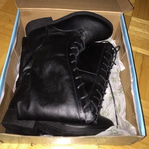 Fuax leather lace up knee high boots