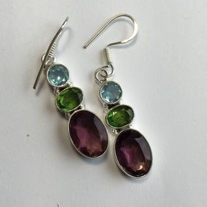 Sterling Silver Topaz & Tourmaline Earrings