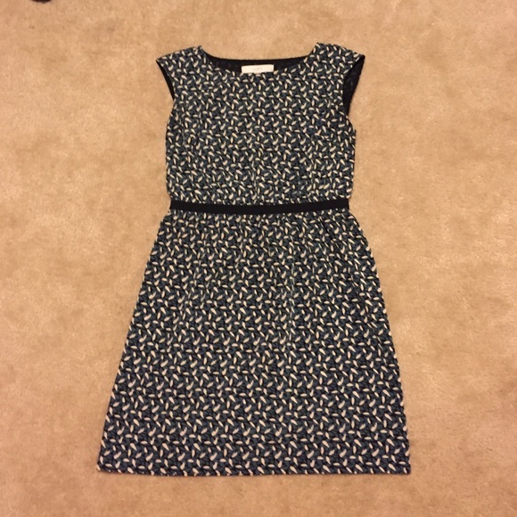 LOFT dark blue leafy print dress