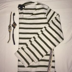 Olive green j crew striped shirt