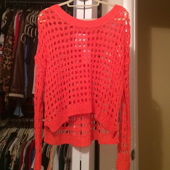 Neon Orange/Pink Crotchet Sweater Size small