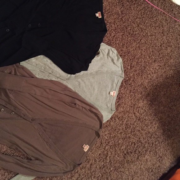 3 bundled cardigan sweaters-Gray&blk Lg & brown Xl
