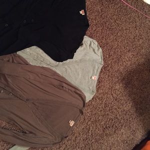 3 bundled cardigan sweaters-Gray&blk Lg & brown Xl