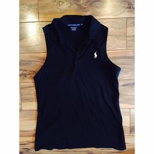 Black Cotton Sleeveless Polo