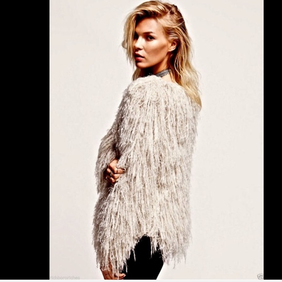 Free People beige Faithful Shaggy Cardigan Coat M - Picture 3 of 4