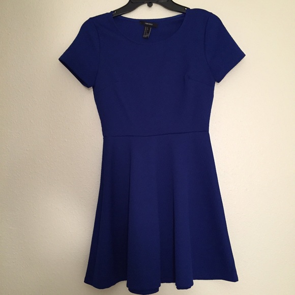 Short Sleeve Blue Skater Dress