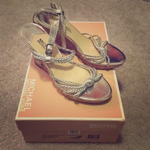 Michael Michael Kors silver braided wedges