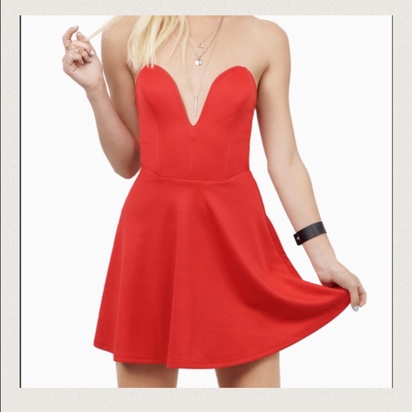 Bright red mini dress