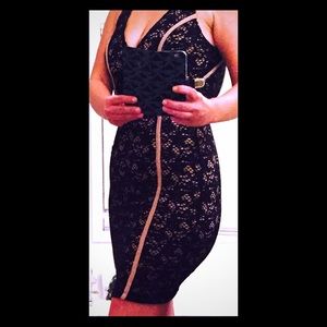 Cream & black lace backless mini!