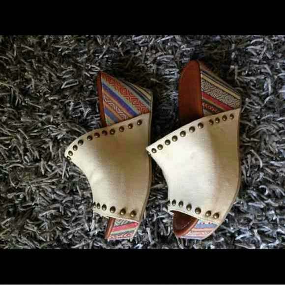 Rampage Shoes - BEIGE STUDDED PLATFORM SANDALS