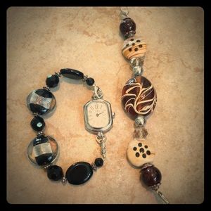 Watch with interchangeable beaded bands