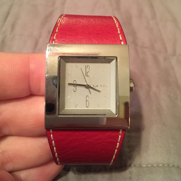 DKNY red leather watch