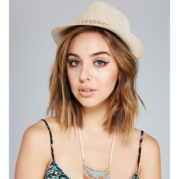 NWT metallic braided band fedora in khaki