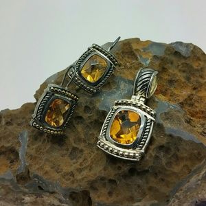 Vintage Citrine Sterling Silver Pendant & Earrings