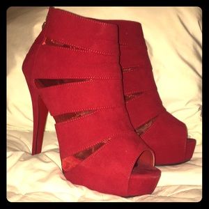 Red peep toe booties