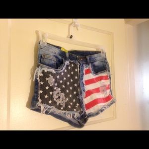 Love Culture American Flag Distressed Denim Shorts