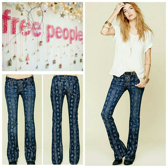 🔥LAST PAIR🔥Free People Print Flare Jeans - Picture 1 of 3