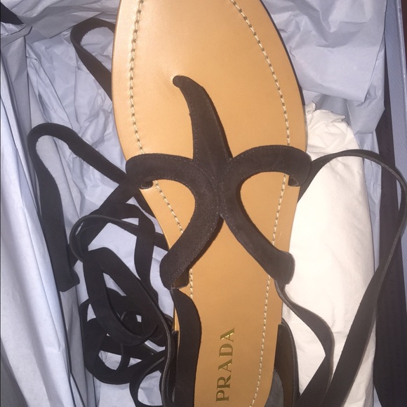 Prada Laceup Leather Thong Sandals