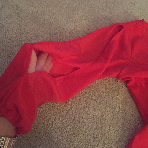 Red silky top. Open arms from shoulder to wrist. - Picture 2 of 2