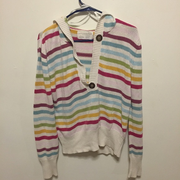 Rainbow striped hooded sweater w missing buttons - Picture 1 of 4