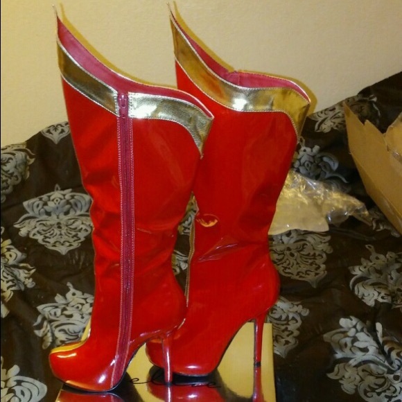Knee high RED and GOLD boots!