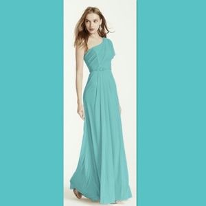 Mint one shoulder mesh/chiffon gown.