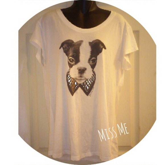 Miss Me Tops - Miss Me Boston Terrier T Shirt Size Large