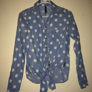 Blue Polka Dotted Long Sleeve / Crop