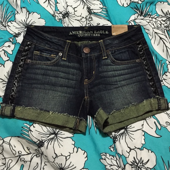 American Eagle Midi Shorts w/ Leather Detail - Picture 1 of 3