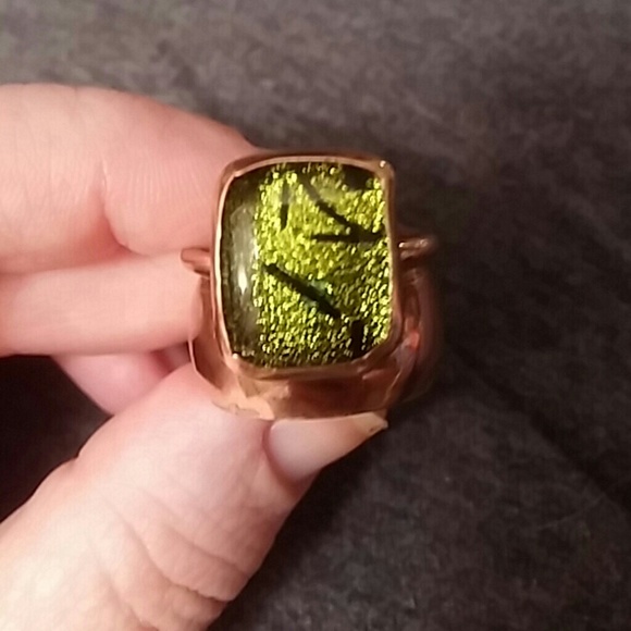 Jewelry - Sz 7 COPPER Ring with Green Stone & Thick Band