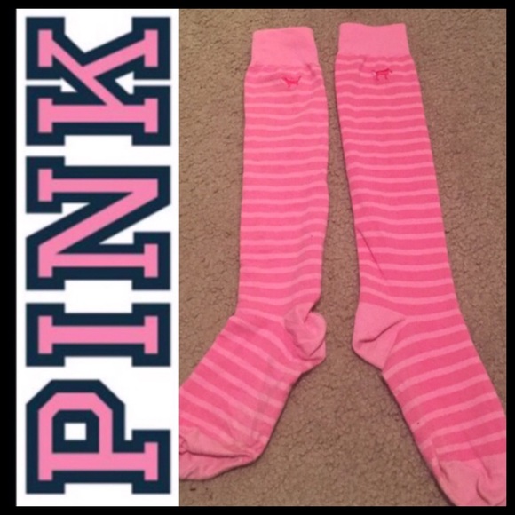 PINK VICTORIA SECRET KNEE HIGH SOCKS. NEVER WORN
